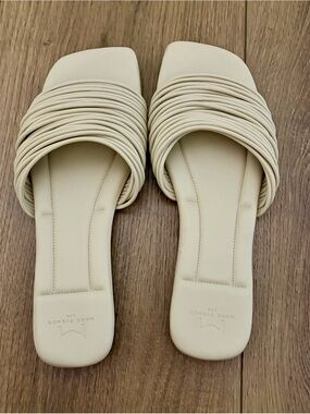 Marc Fisher Cream Ruched Slide Mules